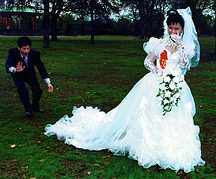 Dress blows in wind