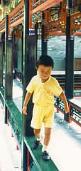 Young boy in balancing act.