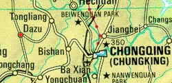 Map position of Dazu and Chungking.