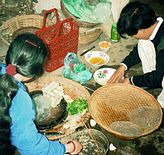 Preparing Vietnames Spring Rolls.