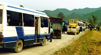 On the road, new looking machinery is a rare sight in the country.